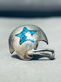 Rare Vintage Native American Navajo Turquoise Chip Inlay Sterling Silver Dallas Cowboys Pin-Nativo Arts