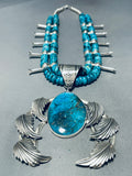 202 Gram Powerful Native American Navajo Turquoise Sterling Islver Squash Blossom Necklace-Nativo Arts
