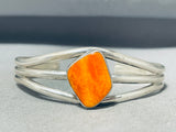 Dazzling Vintage Native American Navajo Signed Orange Spiny Sterling Silver Bracelet-Nativo Arts