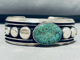 Rare Green #8 Turquoise Vintage Native American Navajo Sterling Silver Button Bracelet-Nativo Arts