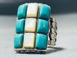 Native American One Of The Best Vintage Zuni Turquoise Inlay Sterling Silver Ring- Heavy-Nativo Arts