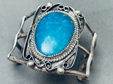 Deep Spiderweb Blue Turquoise Vintage Native American Navajo Sterling Silver Bracelet-Nativo Arts