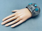 Heavy 150 Grams Vintage Native American Navajo Turquoise Coyote Sterling Silver Bracelet-Nativo Arts