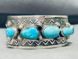 Signed Vintage Native American Navajo Old Kingman Turquoise Sterling Silver Bracelet-Nativo Arts