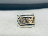 Astonishing Vintage Native American Navajo Signed Sterling Silver & 14k Gold Band Ring-Nativo Arts
