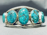 Rare Vintage Native American Navajo 5 Blue Creek Spiderweb Turquoise Sterling Silver Bracelet-Nativo Arts
