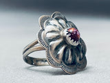 Hand Repoussed Vintage Native American Navajo Concho Purple Shell Sterlign Silver Ring-Nativo Arts