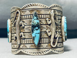 Unbelievable Native American Navajo 3 Blue Diamond Turquoise 4 Silver Gekkos Huge Bracelet-Nativo Arts