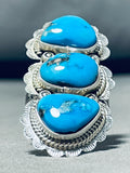 Monumental Native American Navajo 3 Kingman Turquoise Sterling Silver Massive Ring-Nativo Arts