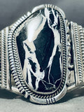 Colossal Native American Navajo Signed White Buffalo Sterling Silver Huge Bracelet-Nativo Arts