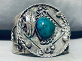 Huge Vintage Native American Navajo Chrysocholla Sterling Silver Leaf Bracelet-Nativo Arts