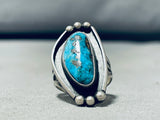 Tremendous Vintage Native American Navajo Pilot Mountain Turquoise Sterling Silver Ring-Nativo Arts