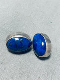 Native American Fantastic Vintage Zia Lapis Sterling Silver Post Earrings-Nativo Arts