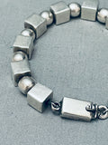 Native American Advanced Silver Work! Vintage Handmade Cubed Sterling Silver Link Bracelet-Nativo Arts