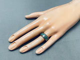 Very Old Vintage Native American Navajo Turquoise Inlay Sterling Silver Ring Sz 7-Nativo Arts