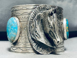 168 Grams Horse Portrait Native American Navajo Turquoise Sterling Silver Bracelet-Nativo Arts