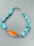 Native American Fabulous Santo Domingo Turquoise Sterling Silver Link Bracelet Signed-Nativo Arts