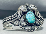Ornate Vintage Native American Navajo Old Kingman Turquoise Sterling Silver Bracelet-Nativo Arts