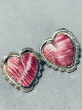 Marvelous Vintage Native American Navajo Signed Purple Spiny Heart Sterling Silver Earrings-Nativo Arts