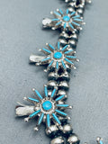 Exquisite Vintage Native American Zuni Needle Turquoise Sterling Silver Squash Blossom Necklace-Nativo Arts