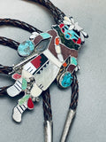 Huge One Of Best Vintage Native American Zuni Inlay Turquoise Sterling Silver Dance Bolo Tie-Nativo Arts