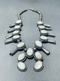 Classic Vintage Native American Navajo Mother Of Pearl Sterling Silver Squash Necklace-Nativo Arts