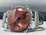 Red-purple Very Rare Vintage Native American Navajo Petrified Wood Sterling Silver Bracelet-Nativo Arts