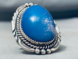 Huge Vintage Native American Navajo Lapis Sterling Silver Heavy Ring
