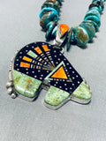 Signed Vintage Native American Navajo Royston Turquoise Sterling Silver Bear Necklace-Nativo Arts