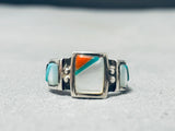 Charming Vintage Native American Navajo Mother Of Pearl Sterling Silver Band Ring-Nativo Arts