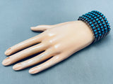 Towering Vintage Native American Navajo Teardrop Turquoise Sterling Silver Bracelet-Nativo Arts