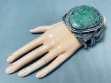 One Of The Largest Best Vintage Native American Navajo Green Turquoise Sterling Silver Bracelet