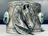 167 Grams!! Horse Portrait Native American Navajo Turquoise Sterling Silver Bracelet-Nativo Arts