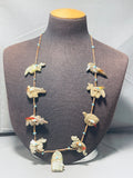 Native American One Of The Finest Vintage Zuni Serpentine Fetish Sterling Nsilver Necklace-Nativo Arts