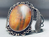 Huge Old Vintage Native American Navajo Petrified Wood Sterling Silver Bracelet-Nativo Arts