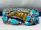 Tigers Eye Cla!! Vintage Native American Navajo Turquoise Sterling Silver Bracelet-Nativo Arts