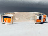 The Most Unique Vintage Native American Navajo Orange Shell Inlay Sterling Silver Bracelet-Nativo Arts