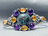 Rare Bisbee Turquoise Vintage Native American Navajo Sterling Silver Amethyst Bracelet-Nativo Arts