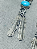 Striking Vintage Native American Navajo Blue Gem Turquoise Sterling Silver Earrings-Nativo Arts