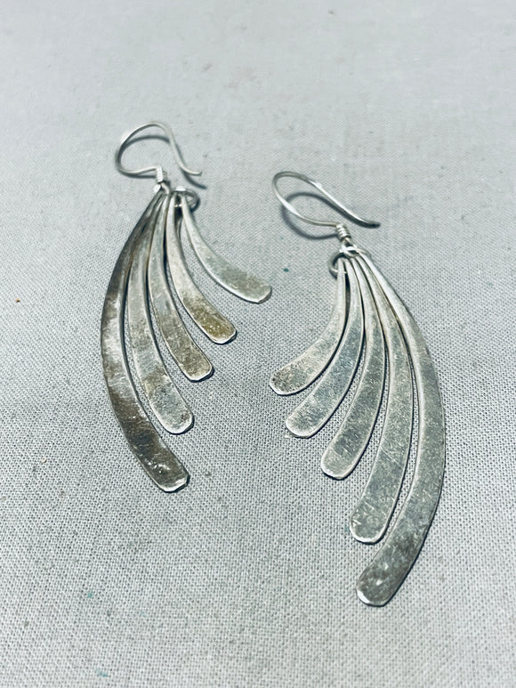 Interesting Vintage Native American Navajo Sterling Silver Wing Earrings-Nativo Arts