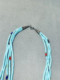 Sky Blue Turquoise Heishi Vintage Native American Navajo Sterling Silver Necklace-Nativo Arts
