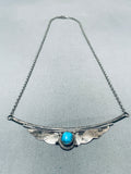 Unforgettable Vintage Native American Navajo Blue Gem Turquoise Sterling Silver Necklace-Nativo Arts