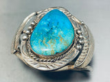 Superior Vintage Native American Navajo Easter Blue Turquoise Sterling Silver Leaf Bracelet-Nativo Arts