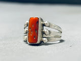 Alluring Vintage Native American Navajo Coral Sterling Silver Ring-Nativo Arts