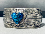 Paua Shell Heart!! Signed Vintage Native American Navajo Sterling Silver Bracelet-Nativo Arts