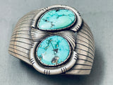 Jefferson Signed Vintage Native American Navajo Robin's Egg Turquoise Sterling Silver Bracelet