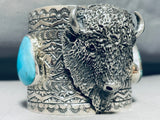 133 Grams Buffalo Head Navajo Turquoise Sterling Silver Bracelet-Nativo Arts