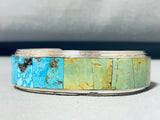 Awesome Native American Navajo Signed Inlay Pilot Mountain Royston Turquoise Silver Bracelet-Nativo Arts
