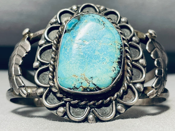 Pedals Of Turquoise Leaf Vintage Native American Navajo Sterling Silver Bracelet-Nativo Arts