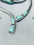 6 Inch Wrist Vintage Native American Navajo Turquoise Inlay Sterling Silver Necklace Bracelet-Nativo Arts